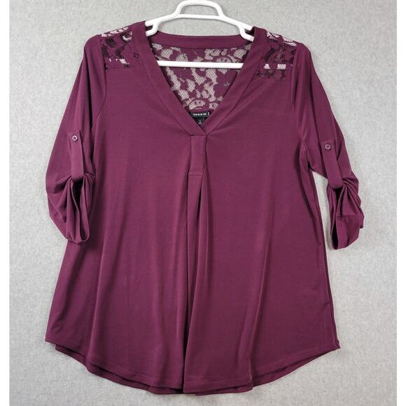 Torrid Burgundy RTS V Neck Floral Lace Stretch Blouse Women's Plus 1X - Picture 1 of 13